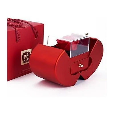 Caja Regalo Rosa Preservada y Joyero Rojo con Bolsa