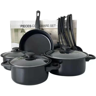 Juego Cocina 13 Piezas Antiadherente Negro | M2TEC Mayorista