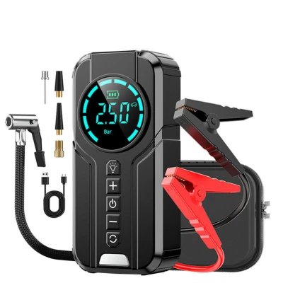 Multi-use portable air compressor with LED display and eme boot