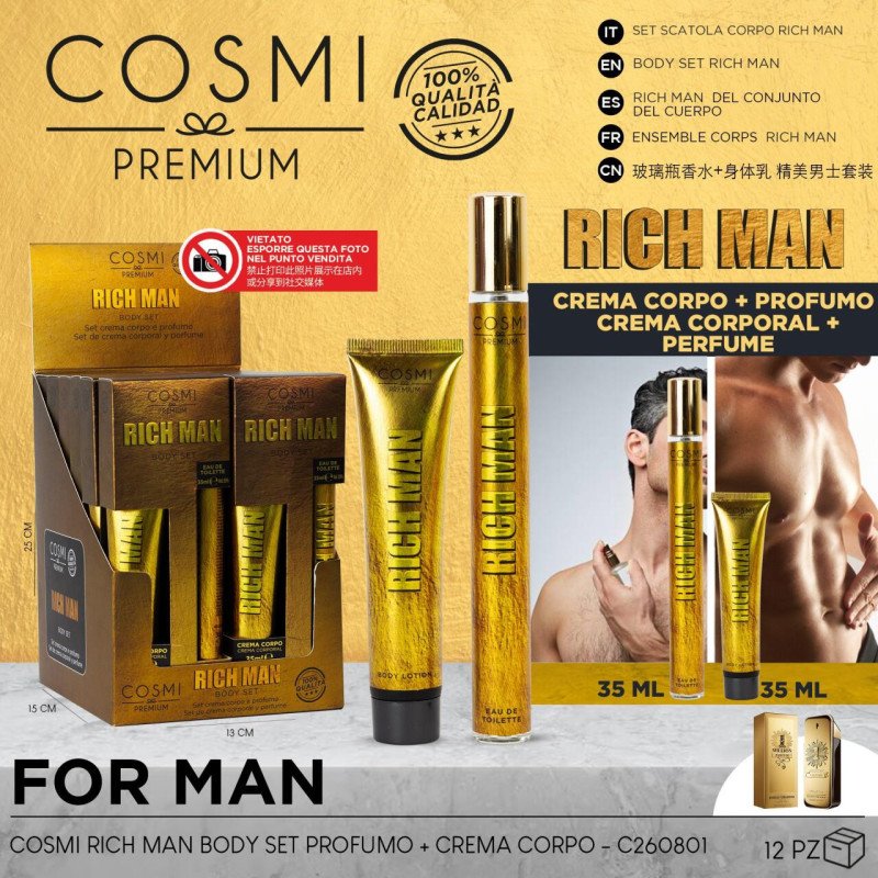 SET RICH MAN 35+35ML COSMI  Cuidado corporal premium con aroma irresistible