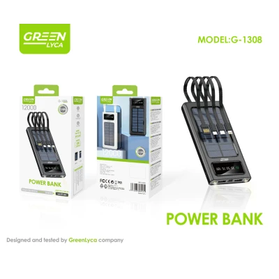 Green Lyca 12000mAh Portable Solar Power Bank with Multiple Connectors