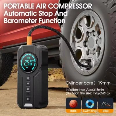 Compressor de ar portátil multifuncional com tela LED e arranque de eme