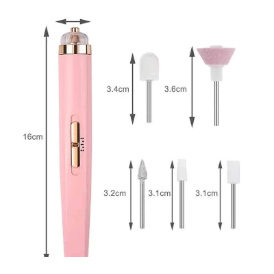 Torno Manicura Eléctrico Portátil Rosa 5 Cabezales M2TEC