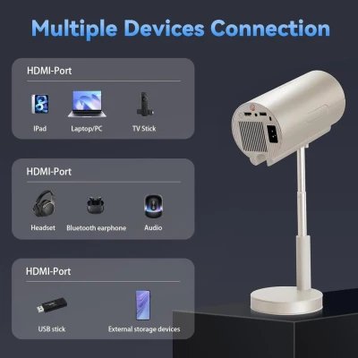 Smart Wireless WiFi + Bluetooth Projector with Adjustable Head...
