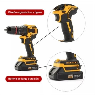 Taladro sem fio 36V com 2 Baterias e Kit Ferramentas