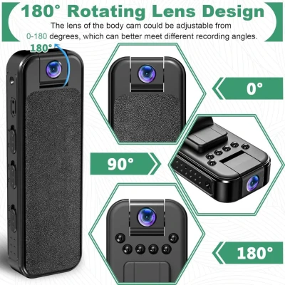HKFUG Mini Cámara Corporal HD 1080P con Lente Giratoria de 180° %category-name%