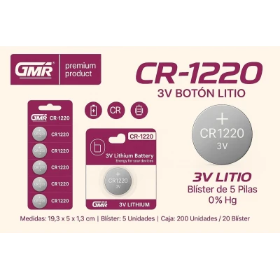 PILA DE BOTON GMR CR-1220 paraPilas de Botón