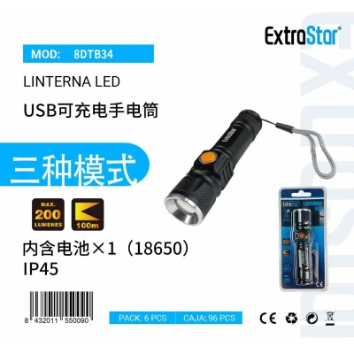 Linterna LED Recargable USB 200 Lumens IP45 ExtraStar
