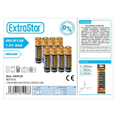 Piles AAA R03, paquet de 12, CJ80, vente en gros | M2TEC Grossiste