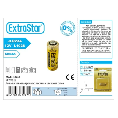 Pila Alcalina ExtraStar 12V JLR23A L1028 50mAh M2TEC