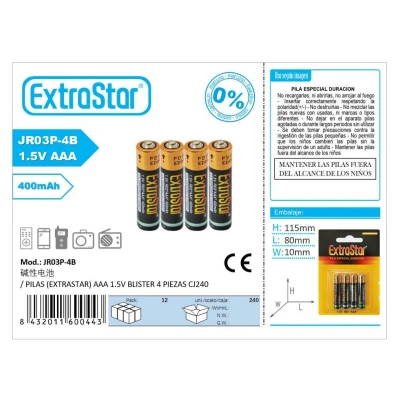 Piles AAA 1,5 V sous blister (Extrastar) CJ240 en gros | M2...
