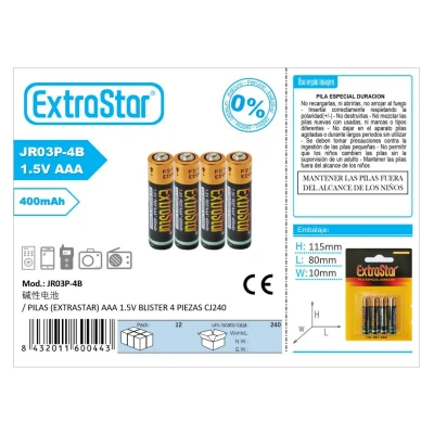 PILAS (EXTRASTAR) AAA 1.5V BLISTER 4 PIEZAS CJ240 %category-name%
