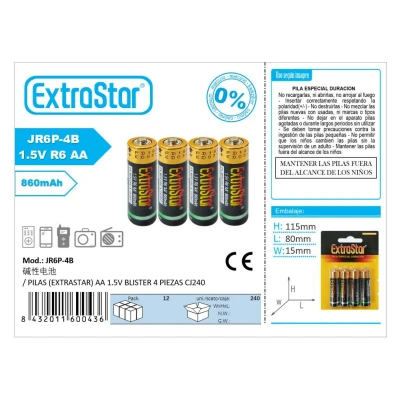 PILHAS (EXTRASTAR) AA 1,5V BLISTER 4 UNIDADES CJ240 no atacado | Atacadista M2TEC
