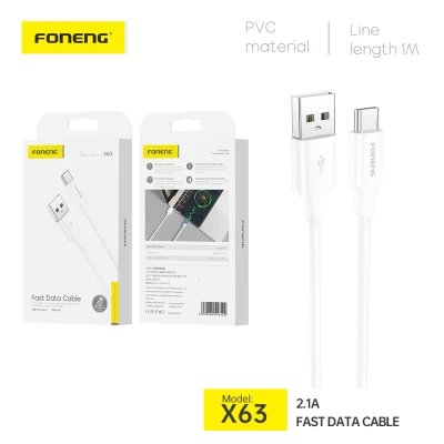 Foneng X63 USB-A cable to USB-C 2.1A 1m White M2TEC
