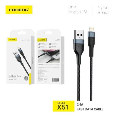 Cable Lightning FONENG X51 1M 2.4A | Nailon Trenzado