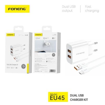 2.4A Dual-Port USB-A Charger with USB-C Cable