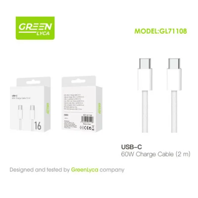 Cable USB-C a USB-C 60W 2M Green Lyca GL71108