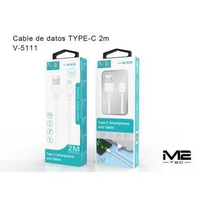 Cable USB-C M2TEC 2m 2.4A V-5111 | Carga y Datos Blanco