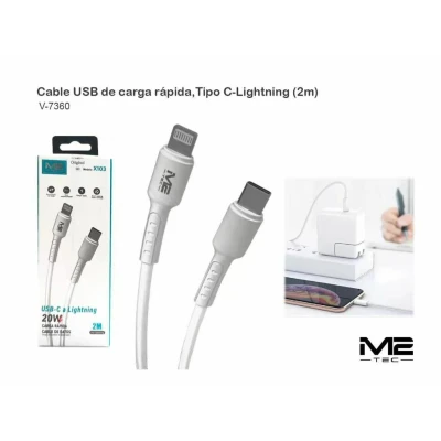 Câble USB-C vers Lightning, 2 m, 20 W - Vente en gros | M2TEC (grossiste)