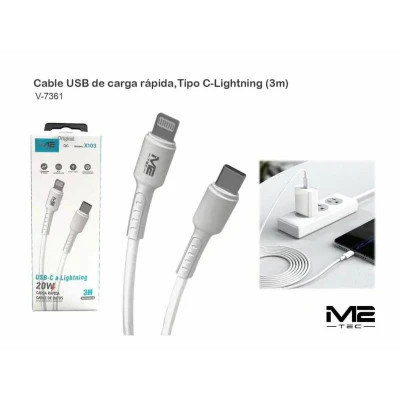 Cable USB-C a Lightning M2TEC 3m 20W | Ref. V-7361