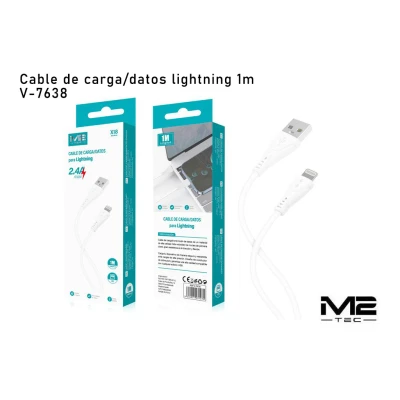 Cable Lightning 1m 2.4A Blanco V-7638 | Mayorista M2TEC