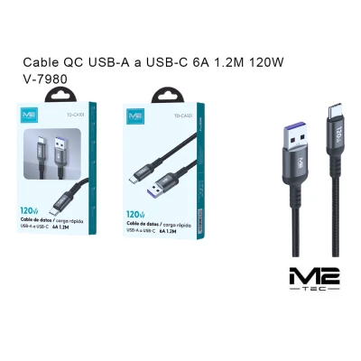 Cable USB-A a USB-C 120W 6A 1.2M M2TEC V-7980