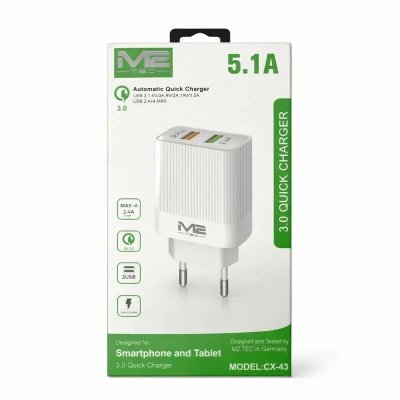 Chargeur double port USB-A, 5,1 A, vente en gros | M2TEC (grossiste)