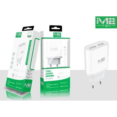 Cargador Doble USB 2.4A con Cable USB-C | M2-TEC JT-TC188