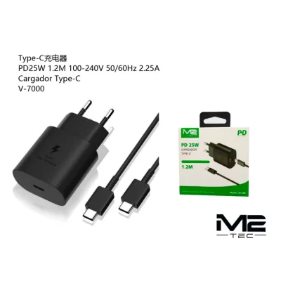 Cargador USB-C 25W PD con Cable 1.2m V-7000 | M2TEC