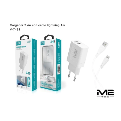 Cargador M2-TEC Dual USB 2.4A + Cable Lightning 1m V-7481