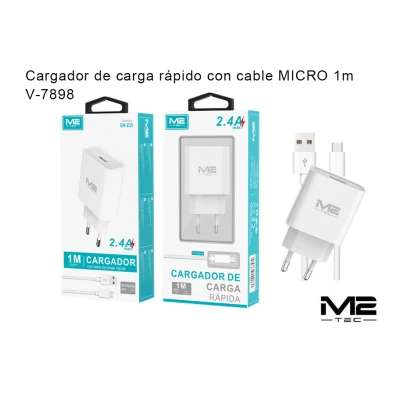 Chargeur USB-A, 2,4 A, avec câble USB-A vers micro-USB | Grossiste M2T