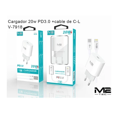 Carregador USB-C PD de 20 W com cabo USB-C para Lightning. no atacado | Atacadista M2TEC