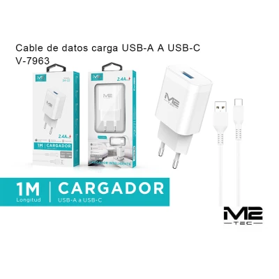 Cargador USB-C 2.4A M2TEC V-7963 con Cable 1m
