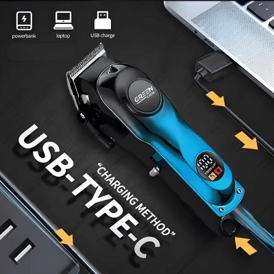 Máquina de cortar cabelo profissional Green Lyca com bateria 2000 mAh e motor 7000 rpm