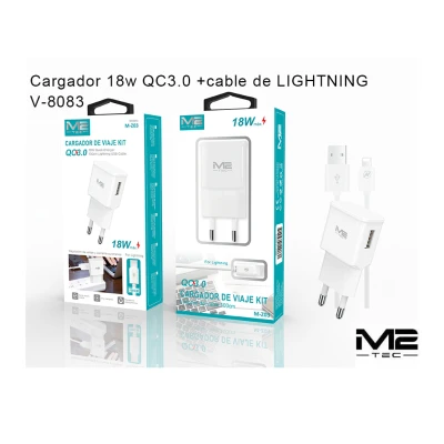 Cargador 18W QC3.0 + Cable Lightning M2TEC V-8083
