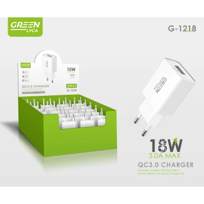 Cargador USB-A 18W QC 3.0 Green Lyca G-1218 | Mayorista