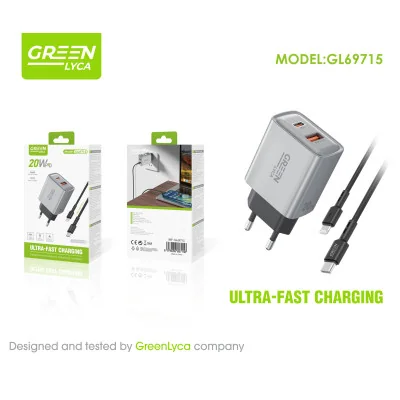 Cargador GreenLyca GL69715 20W USB-C PD + USB-A QC 3.0