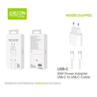 Chargeur USB-C PD, 35 W, avec câble USB-C vers USB-C en gros | M2T...