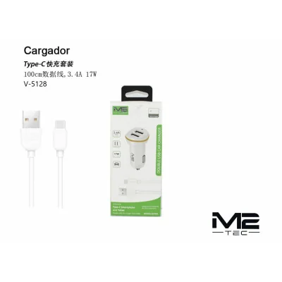 Cargador Coche M2-TEC V-5128 | Doble USB 3.4A + Cable Tipo-C