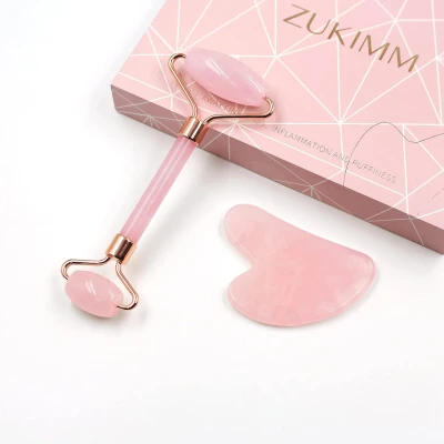 Set Rodillo Facial Cuarzo Rosa y Gua Sha - Ref. 14047