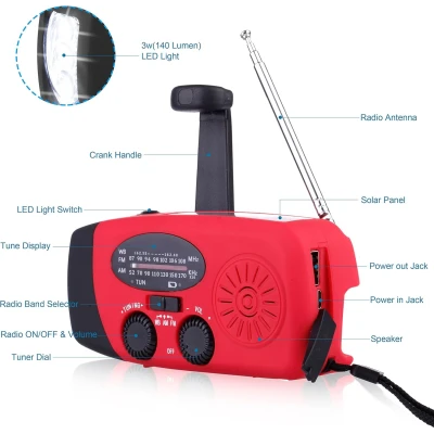 Radio et lampe torche multifonctions à manivelle d'urgence | Grossiste
