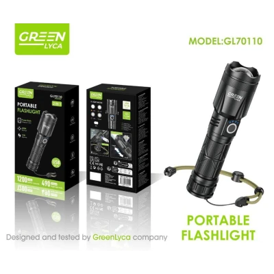 Lampe torche portable Green Lyca GL70110, zoom télescopique, 490 lumen