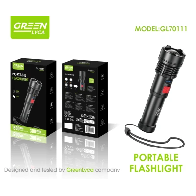 Lanterna portátil com zoom telescópico, 300 lúmens, 15 W, 1500 mAh, cinza...