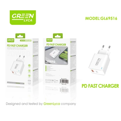 Cargador 20W USB-C PD + USB-A QC 3.0 Green Lyca GL69516