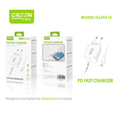 Cargador 20W PD con Cable C-C Green Lyca GL69514
