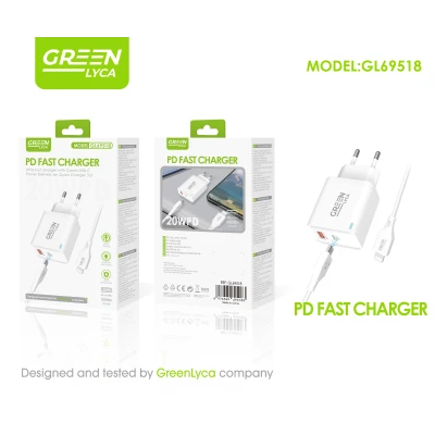 Carregador 20W QC 3.0 + USB-C com cabo USB-C para Lightning