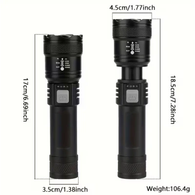 Lampe de poche portable, 400 mAh, écran LED, zoom télescopique, GL70081...