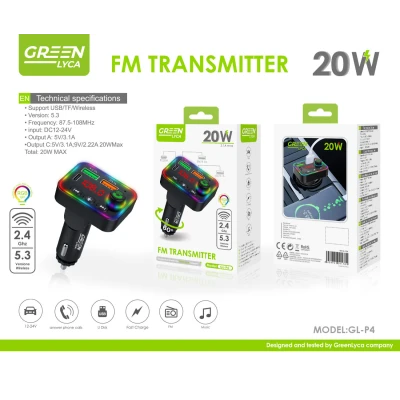 Transmissor FM Bluetooth 5.3 para carro com USB-C de 20 W + carregador USB...