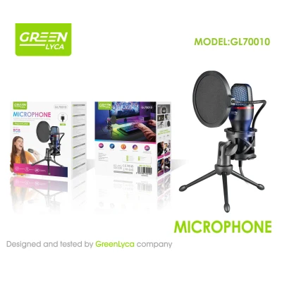 Microfone USB RGB Green Lyca GL70010 com tripé