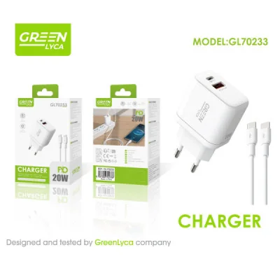 Cargador USB-C 20W + Cable USB-C GL70233 | Green Lyca